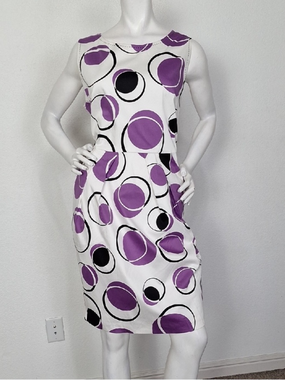 Marks & Spencer Purple & White Geometric Print Pockets Shift Midi Dress US-10/12